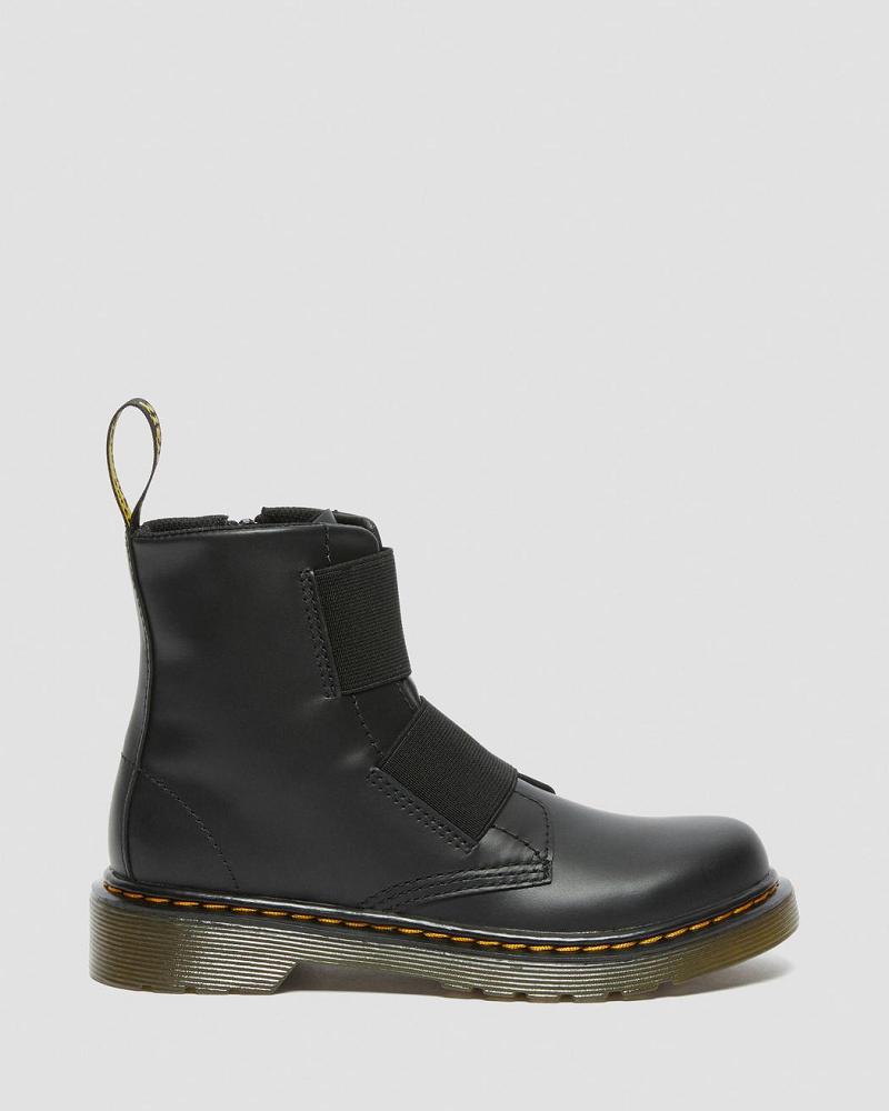 Black Kids' Dr Martens Junior 1460 Elastic Leather Lace Up Boots | CA 673HAP